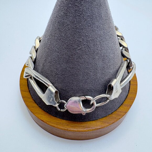 VTG Sterling Silver 925 Heavy Figaro Link Chain Bracelet Size 8.5" Length - Picture 3 of 10